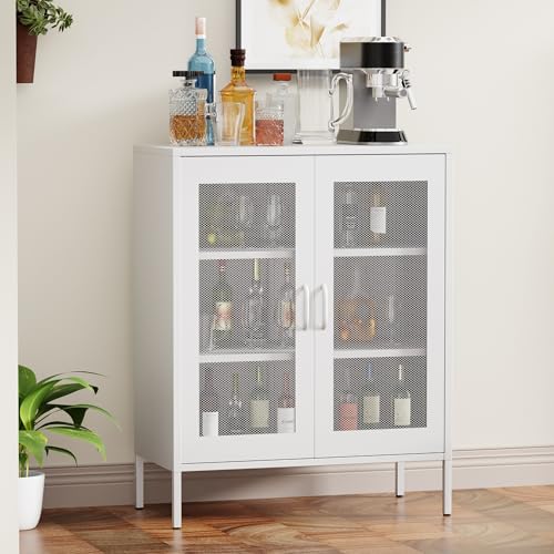 Blue 3 Tier Metal Storage Cabinet with Doors and Shelves J915270