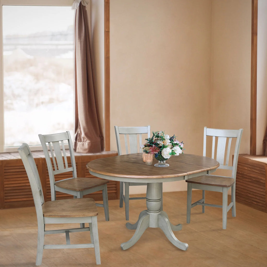 36" Round Wood Extension Dining Table With 4 Chairs X89826