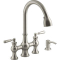 2-Handle Bridge Farmhouse Pull-Down Kitchen Faucet with Soap Dispenser S901