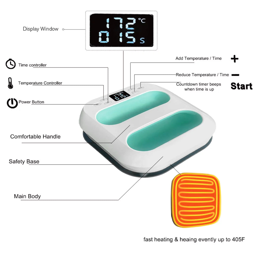 Handheld Heat Press Machine 9''x9'' Adjustable Temperature and Timer G201