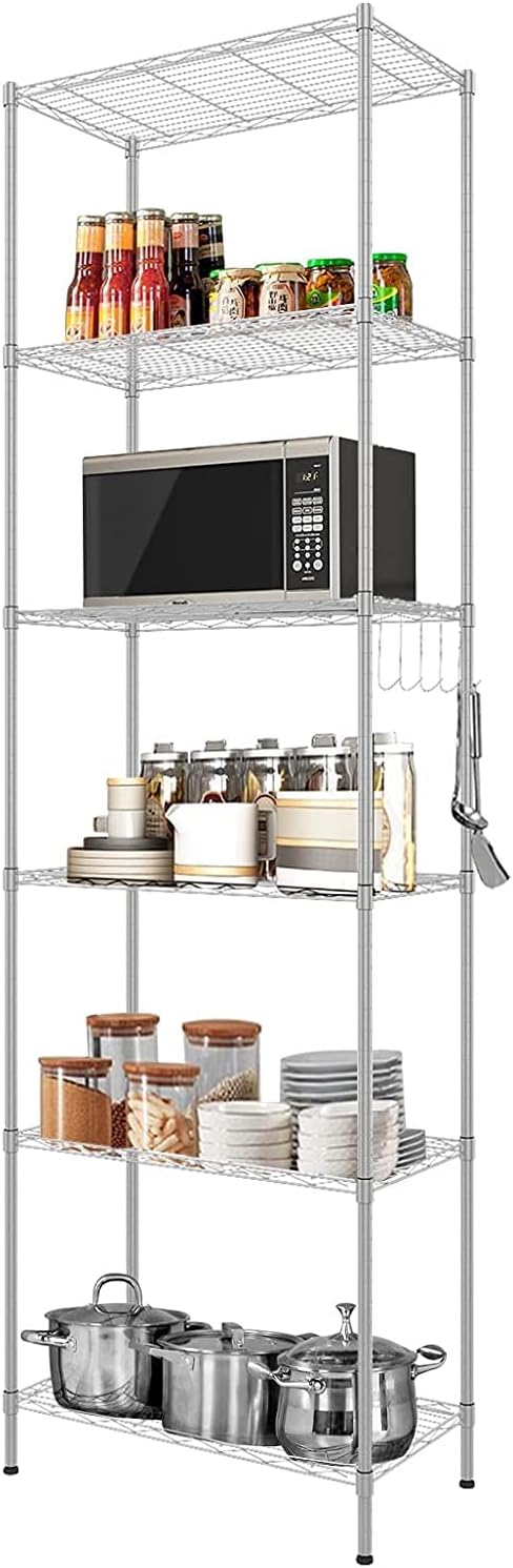 6-Shelf Heavy Duty Metal Wire Shelving Unit with Hooks N972892