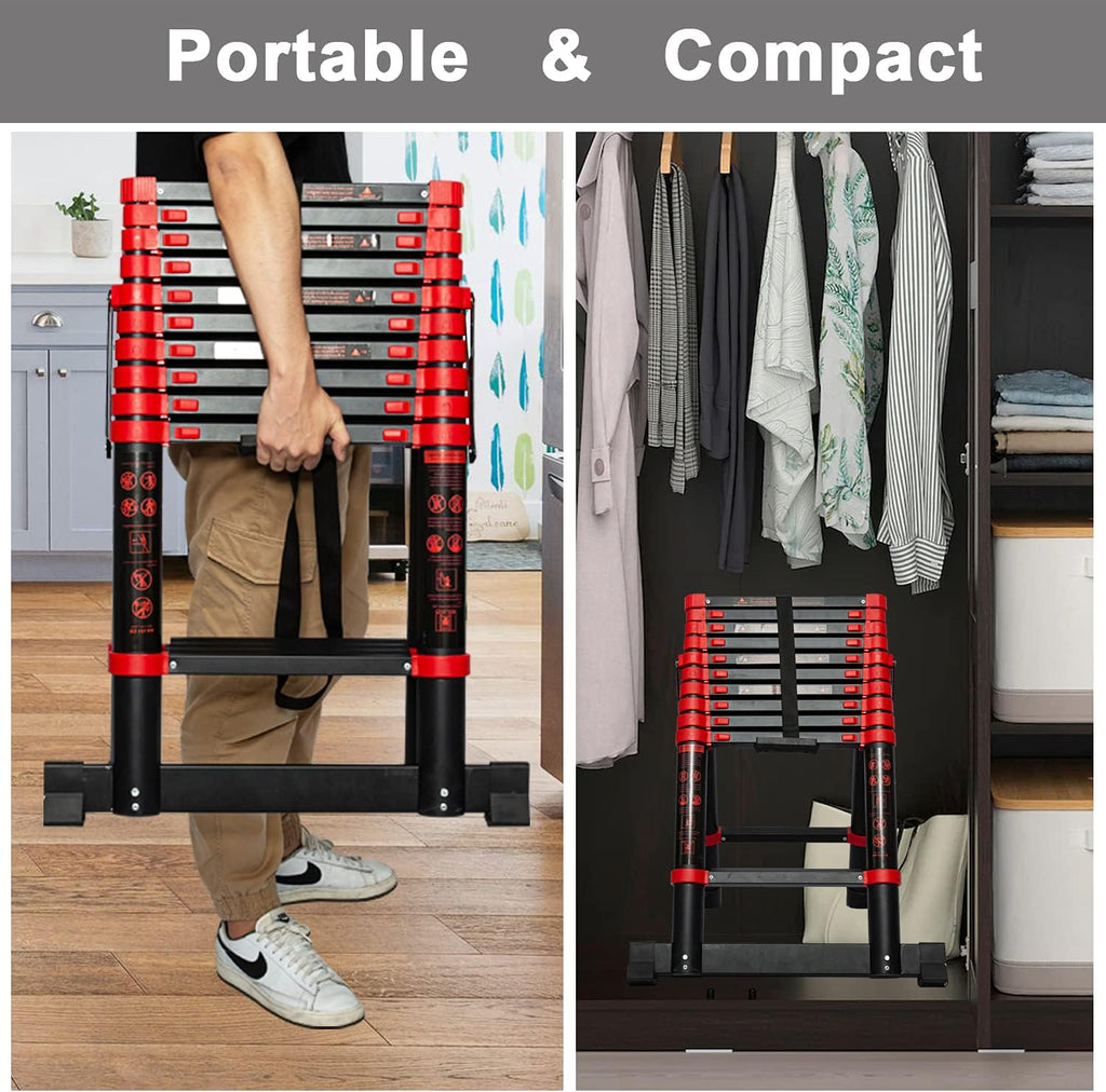 Adjustable Aluminum Telescoping Ladder, 330 lb-Capacity A765976
