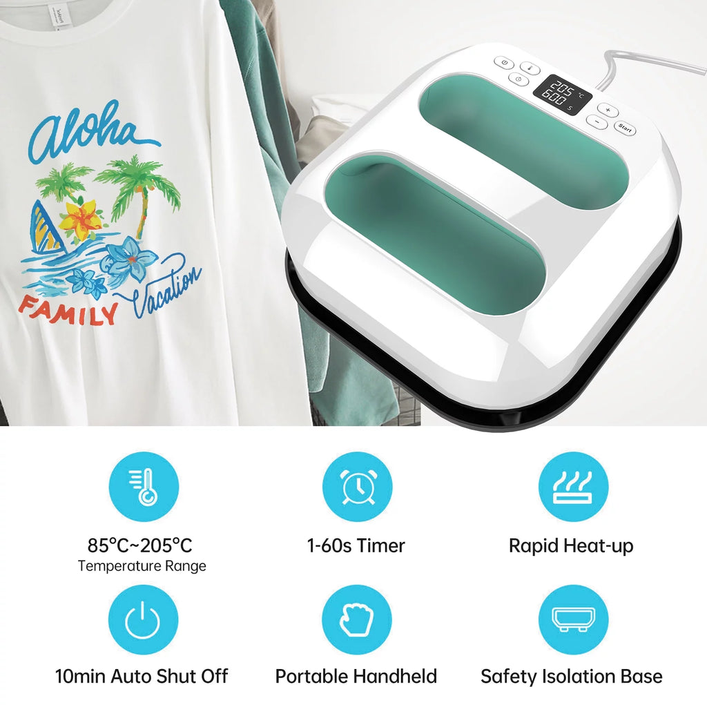 Handheld Heat Press Machine 9''x9'' Adjustable Temperature and Timer G201