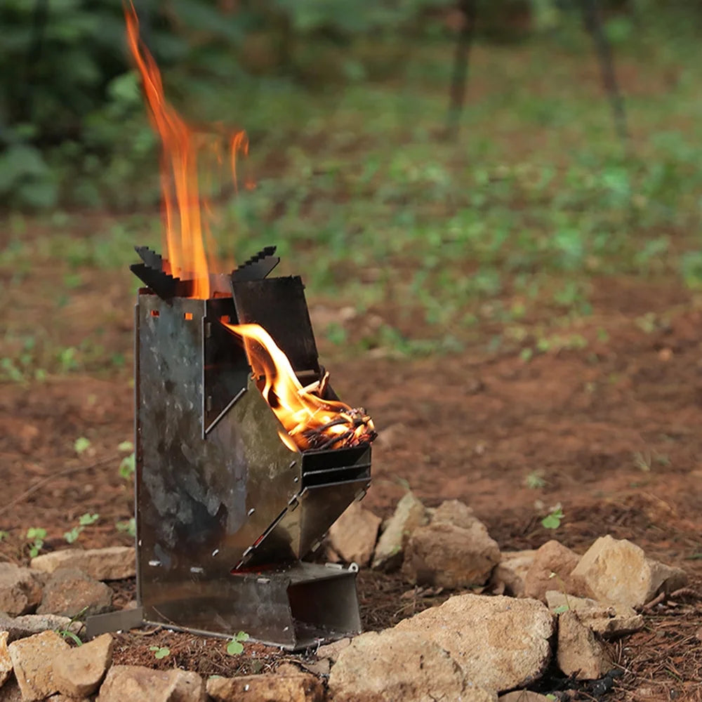Outdoor Collapsible Wood Burning Portable Stainless Steel Rocket Stove T853934