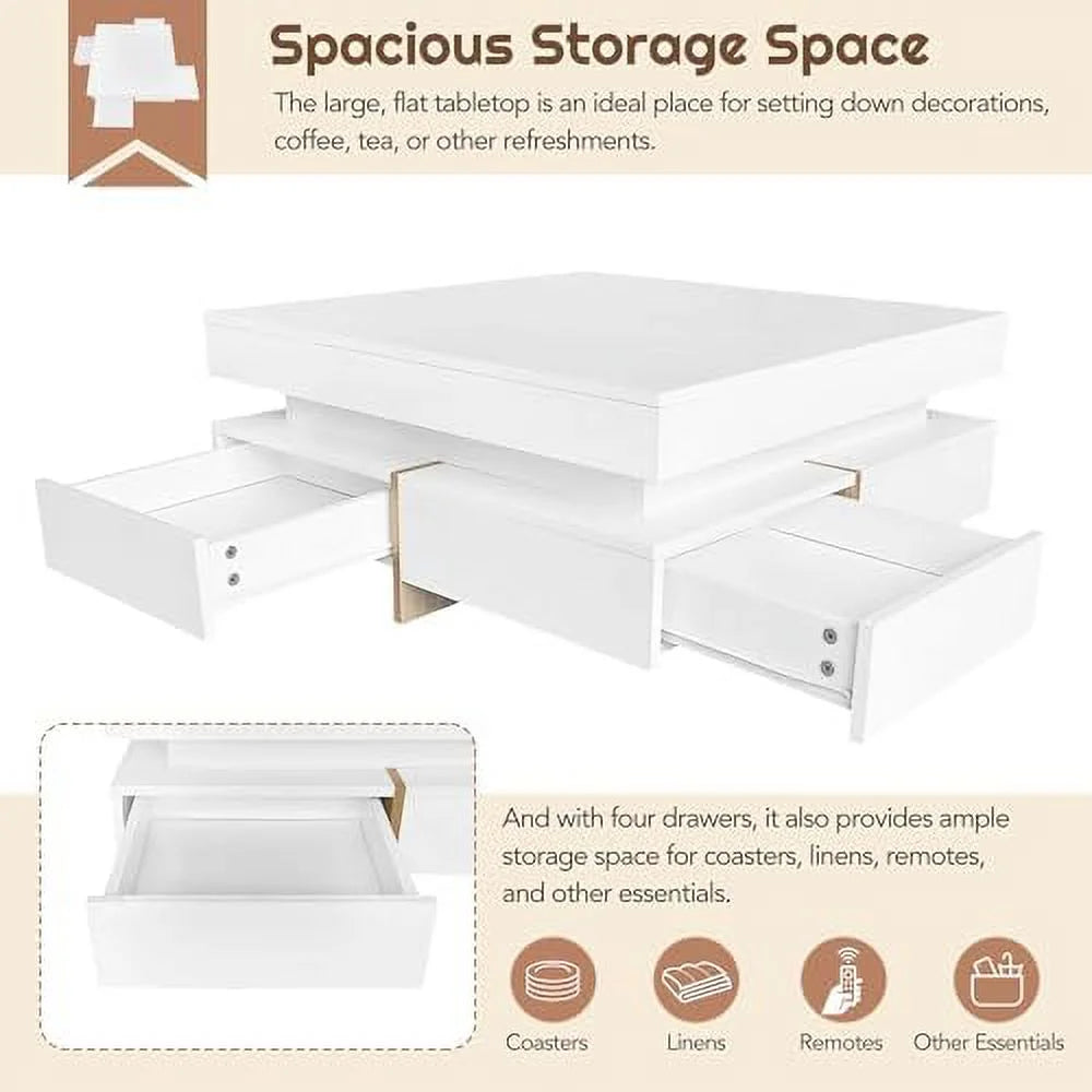 White Square Coffee Table with 4 Drawers F377857