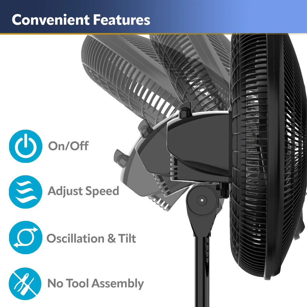 16 Oscillating Adjustable Pedestal Fan with 3-Speeds, Black Q2981