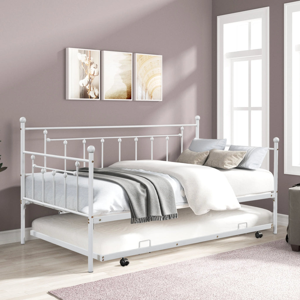 Twin Size Light Gray Metal Daybed with Trundle I52547
