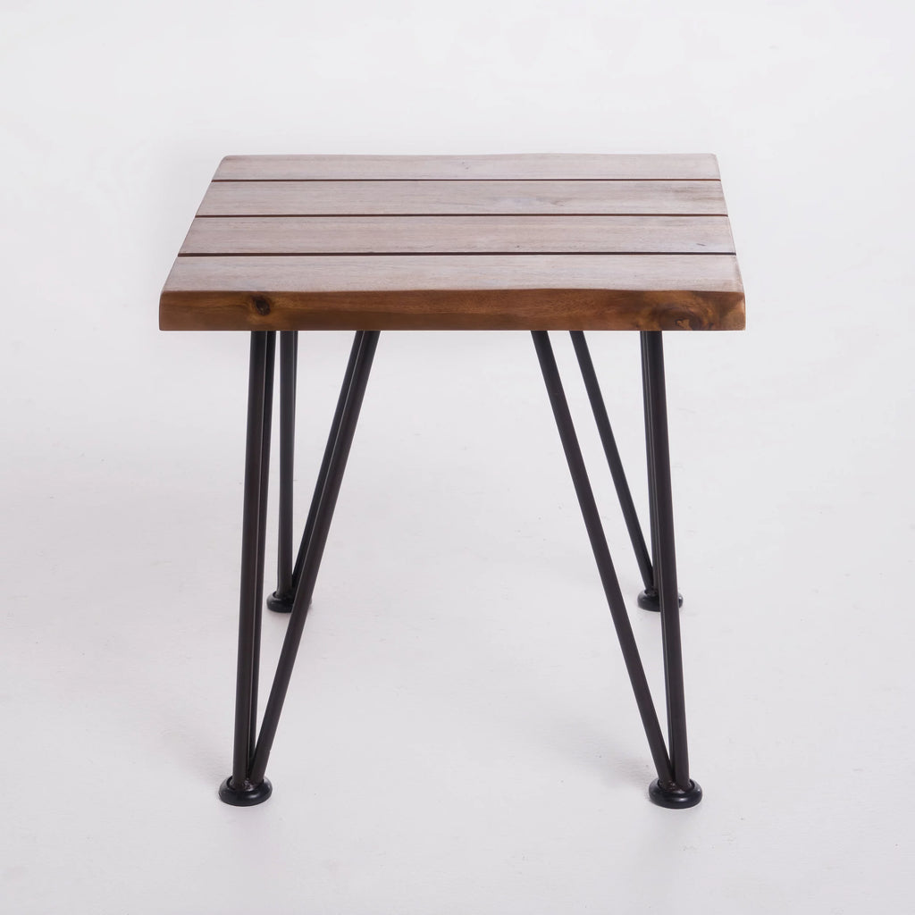 Industrial Accent Table, Teak Finish, Rustic Metal K86001