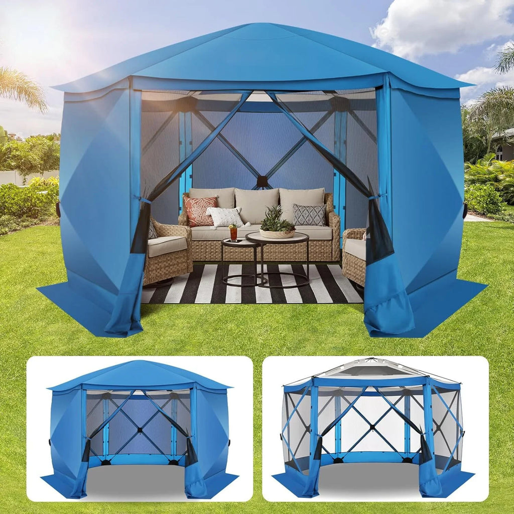 12x12 Pop-up Gazebo Screen Canopy Tent with 5 Sidewalls and Mosquito Nettings, Blue M476219