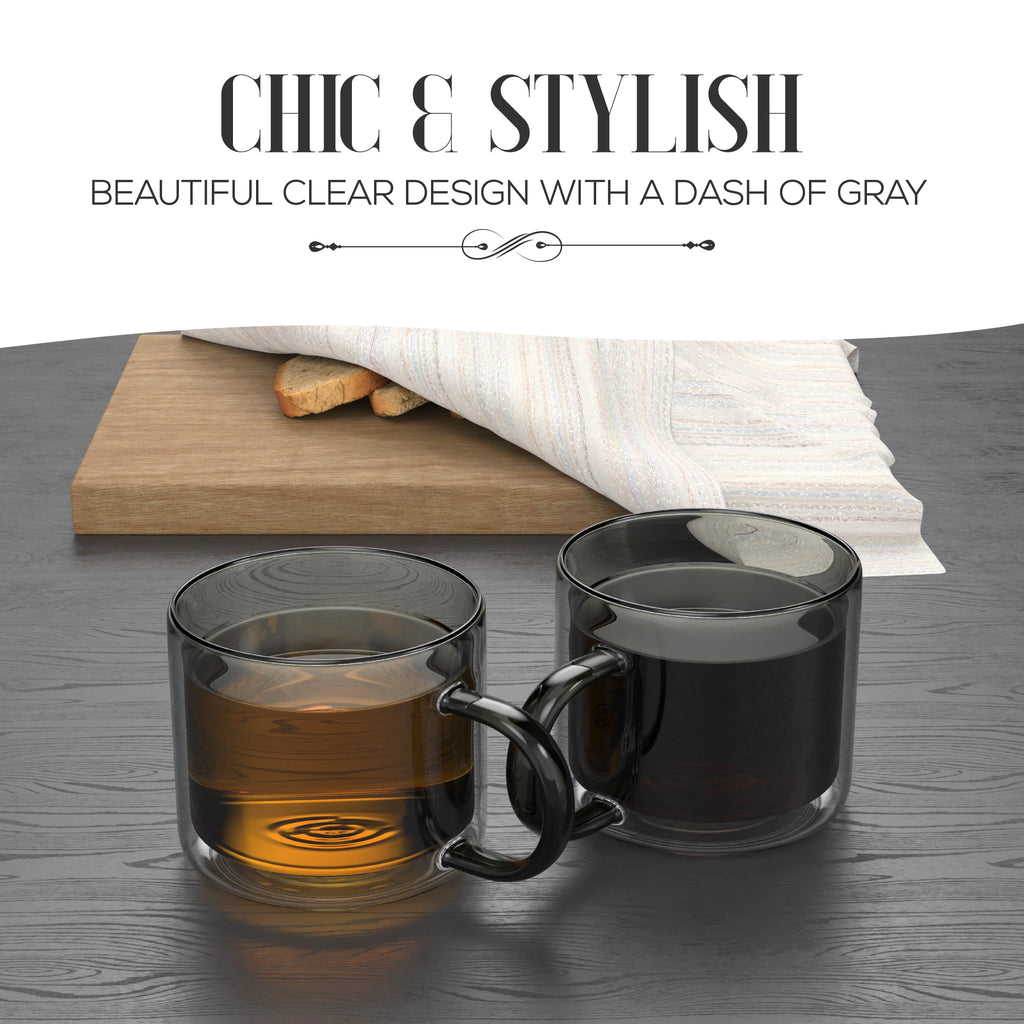 Gray Glass Coffee Mugs Set of 2 with Handle W317772