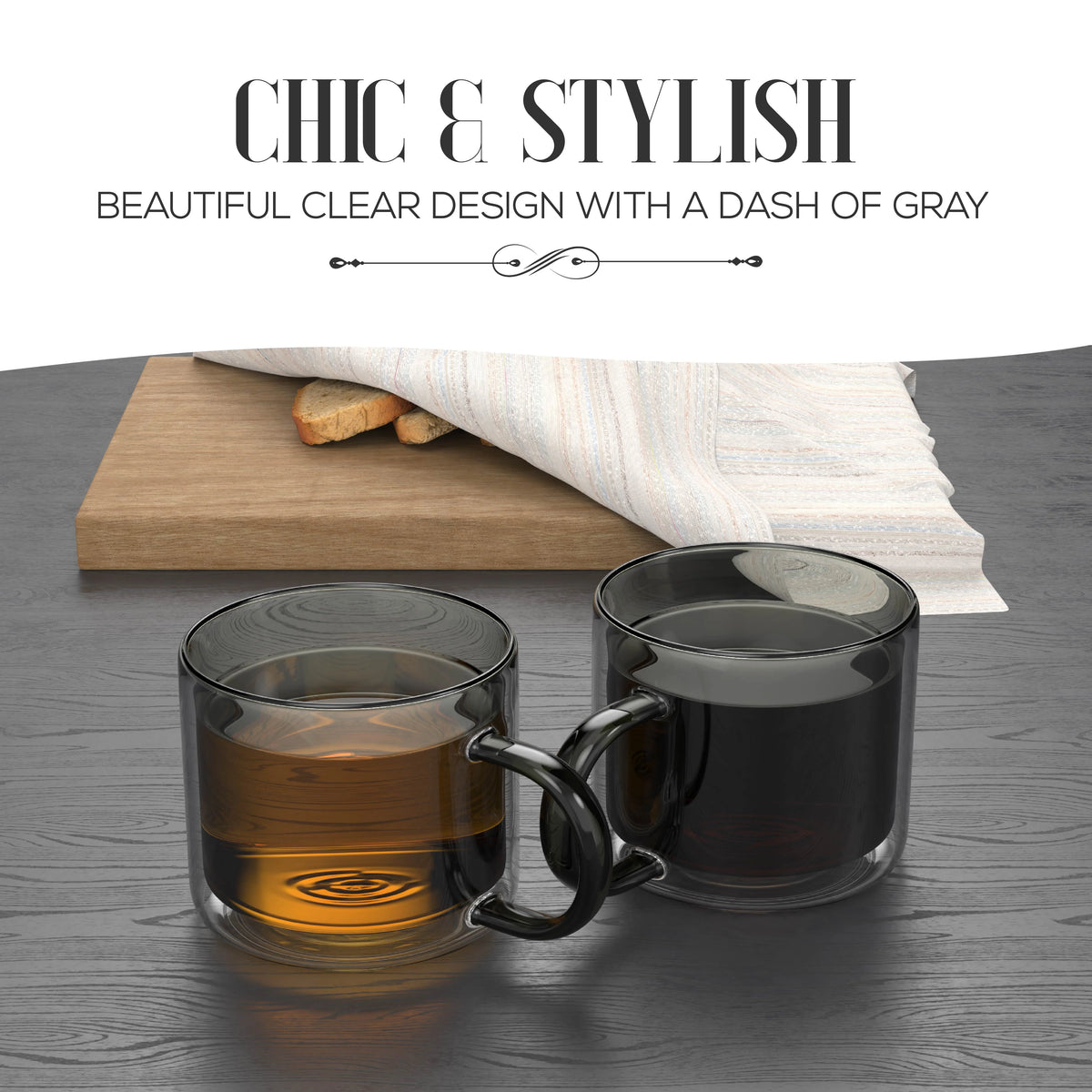 Gray Glass Coffee Mugs Set of 2 with Handle W317772