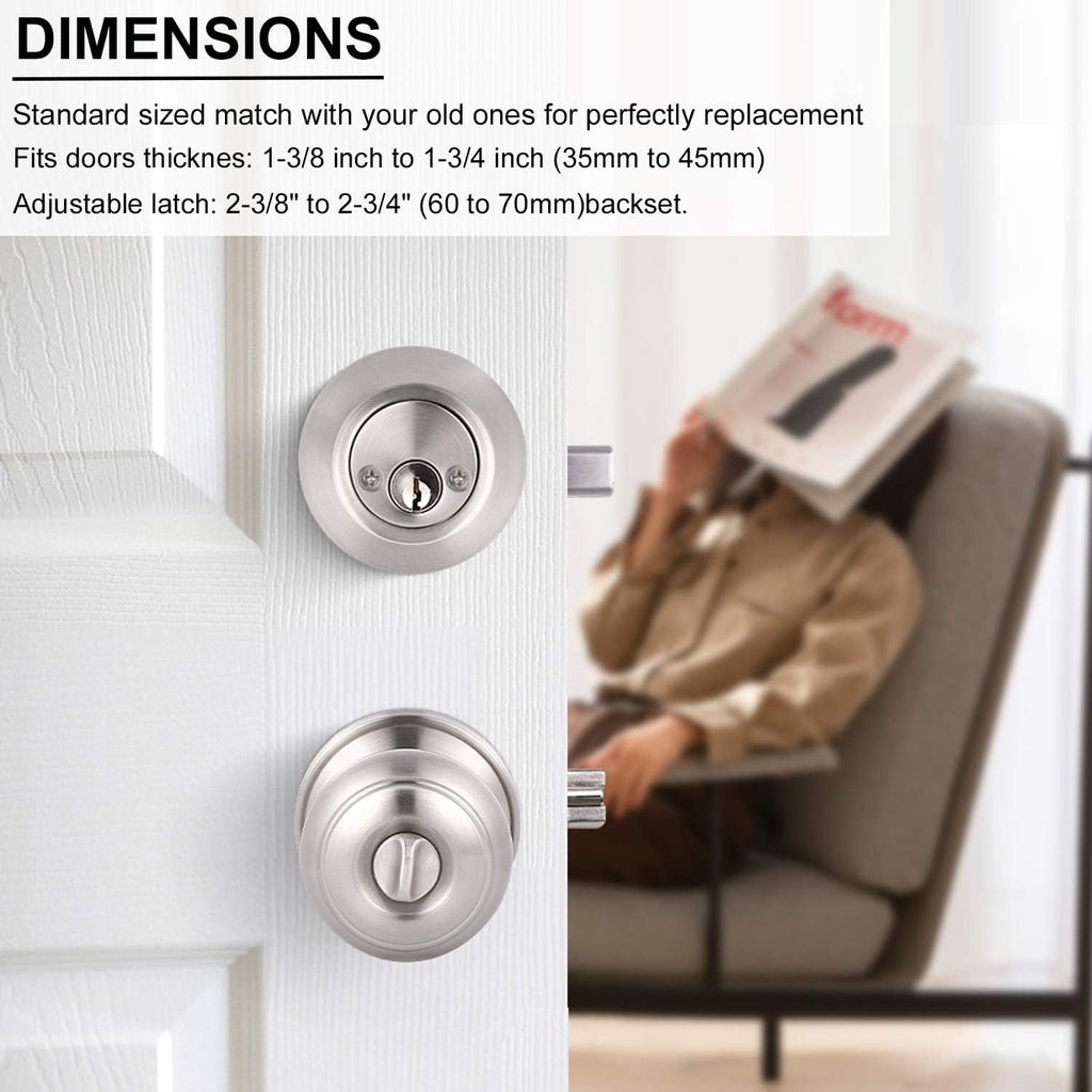 10 Sets Keyed Alike Door Handleset with Deadbolt, Satin Nickel Entry Door Knob with Double Cylinder Deadbolt J28886