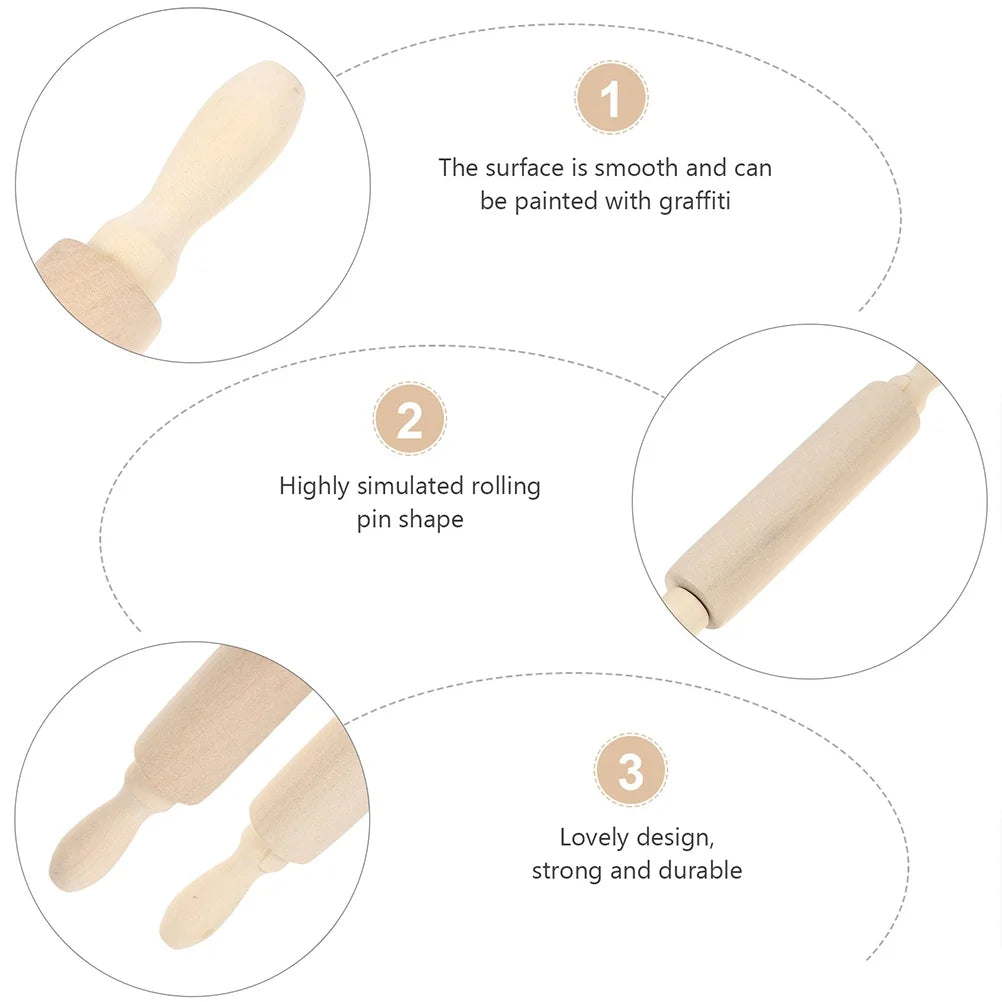 6 Pcs Wooden Rolling Pin Toy Playset D369