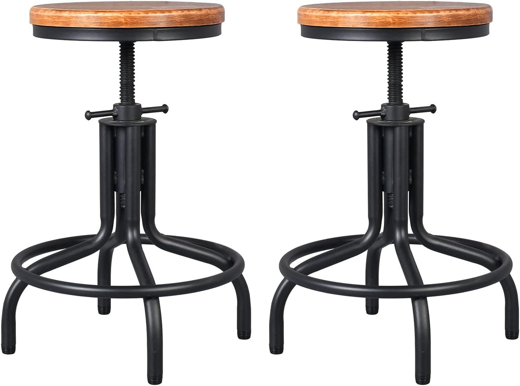 Black Wooden Top Adjustable Height Bar Stool Set of 2 F768075