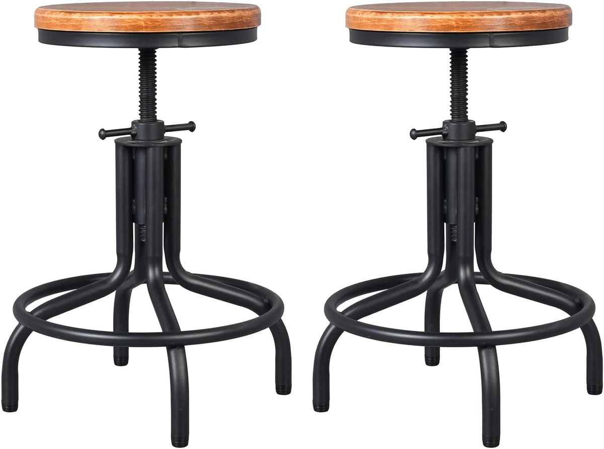 Black Wooden Top Adjustable Height Bar Stool Set of 2 F768075