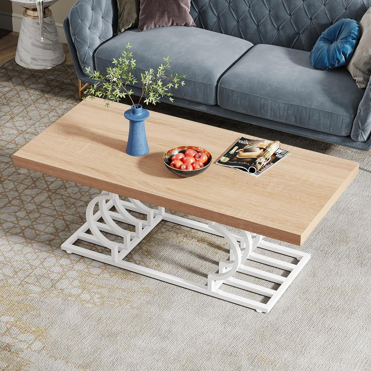 47 Inch Rustic Coffee Table with Geometric Frame R718182