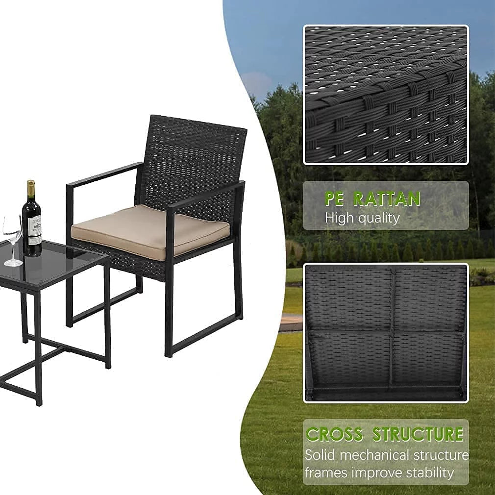 3 Piece Beige Wicker Patio Bistro Set M170