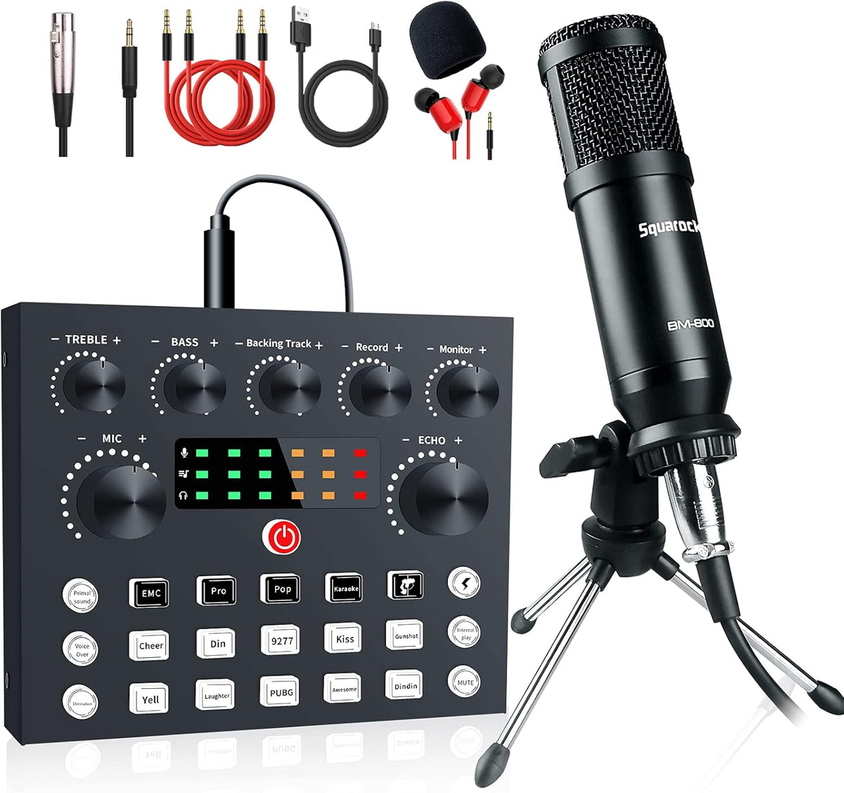 Podcast Equipment Bundle, Audio Interface with DJ Mixer and Studio Broadcast Microphone, Pack of 2 V179