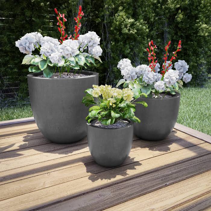 Gray Fiber Clay Tapered Planters 3-Pack M366