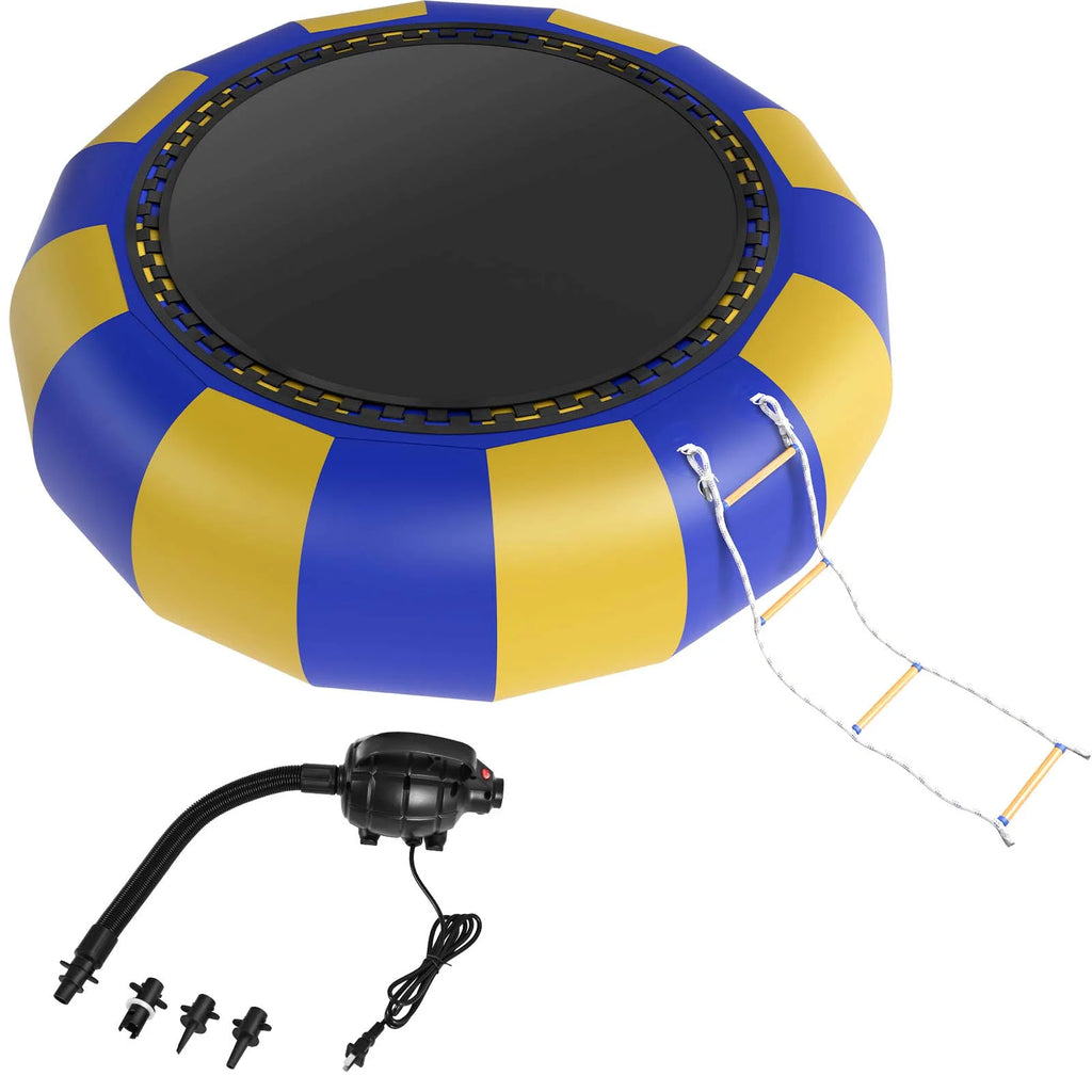 Blue & Yellow 10FT Inflatable Water Trampoline with 4-Step Ladder C576