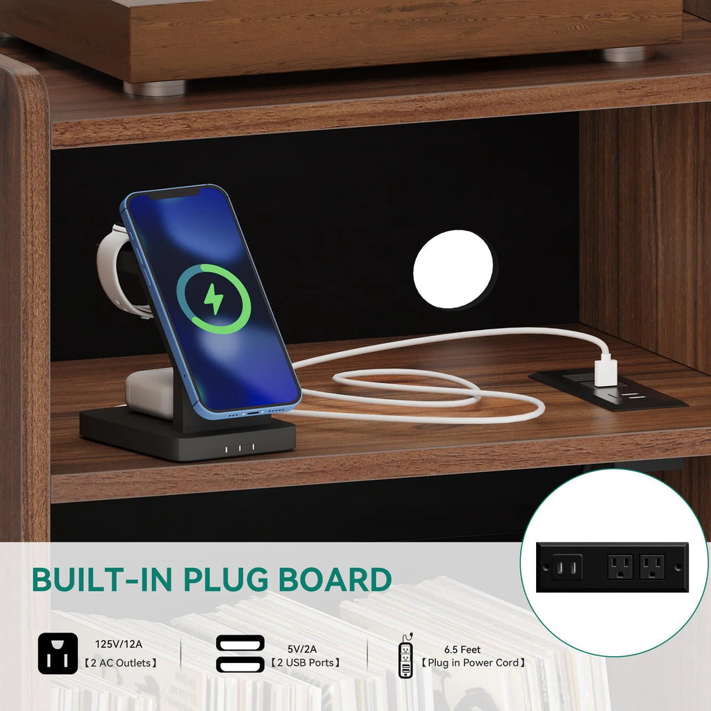 Brown Record Player Stand with Storage Y9120