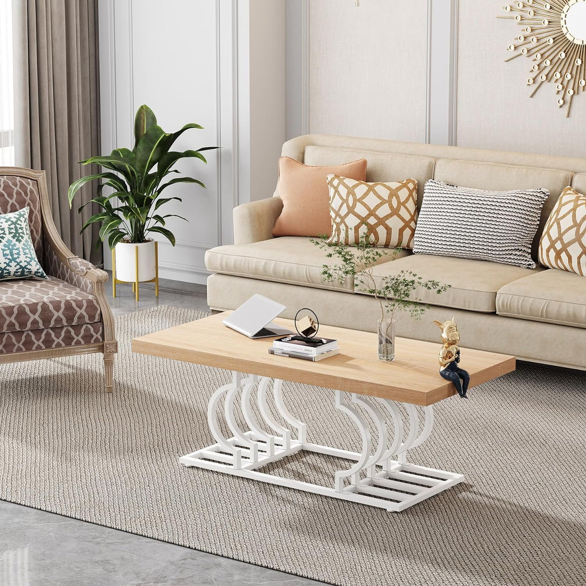47 Inch Rustic Coffee Table with Geometric Frame R718182