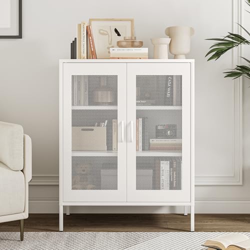 Blue 3 Tier Metal Storage Cabinet with Doors and Shelves J915270